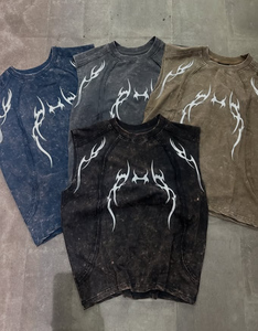 Camiseta sin mangas MZN para hombre, estilo vintage, lavado ácido, estampado <span class=keywords><strong>tribal</strong></span> de llamas, camiseta muscular, ropa urbana - Product Image 1