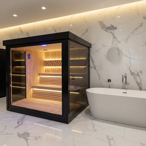 Sauna da Giardino Quadrata con Veranda, in Legno di Cedro Rosso <span class=keywords><strong>e</strong></span> Pino Bianco, Dotata di Stufa, Vendita all'Ingrosso - Product Image 4