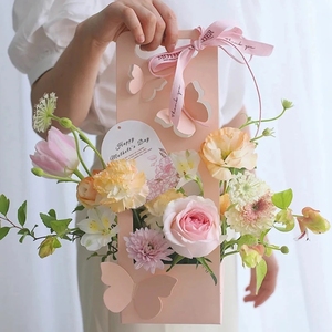 Boîte à fleurs en papier avec poignée papillon, élégante, panier de transport pour bouquet, pour la Saint-Valentin, emballage cadeau - Product Image 4