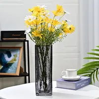 Горячая Распродажа Скандинавская дымчато-серая цилиндрическая стеклянная ваза для цветов с гидропоническим золотым ободом для украшения дома и свадьбы