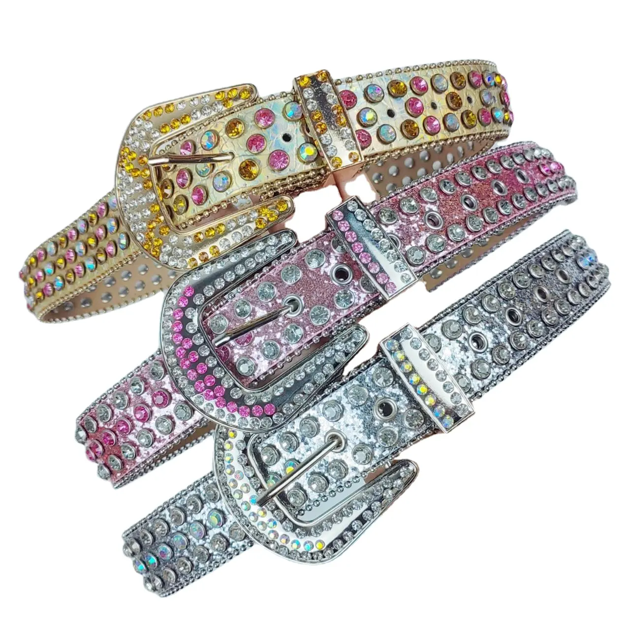 Großhandel individueller Strass Gürtel bunt Bling Bling Ledergürtel professioneller Lieferant Diamanten Strass
