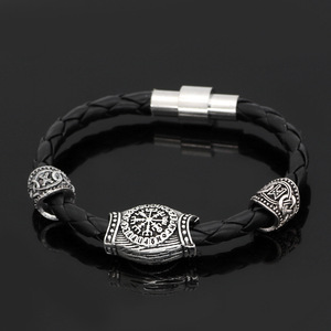 Bracelet Viking Nordique Odin Symbole Main Chaine Cuir Homme Femme Perles Runes Argent Antique Alliage Bijoux Gros Yiwu Cadeau - Product Image 2