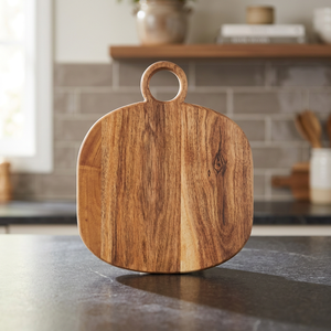 Tabla de cortar rectangular de madera hecha a mano, sostenible, reutilizable, duradera, de 1.5 cm de grosor, con mango de madera, no tóxica, apta para lavavajillas. - Product Image 1