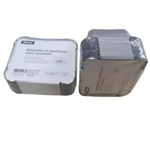 Aluminum Foil Container Full Shrink Rectangle 250ml 450ml 1000ml 25pack Disposable Aluminum Foil Food Container Aluminum Trays With Paper Lid Foil Box