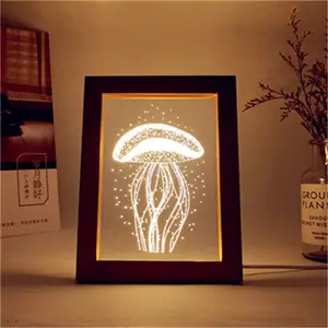 Customized fashion creative LED Wood Photo Frame Personalized 3D Acrylic Desk Light Brightness Adjust Bedside Night Lamp