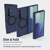 Étui pour Samsung Galaxy Z Fold 6/7 [Hybride TPU+PC] avec chargement magnétique, béquille métallique et protection intégrale de la charnière, protection d'écran