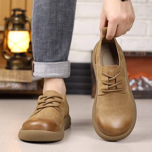 Zapatos informales de trabajo retro para hombre, calzado informal de cuero genuino con suela suave y cómoda, calzado de punta redonda para otoño e invierno - Product Image 3
