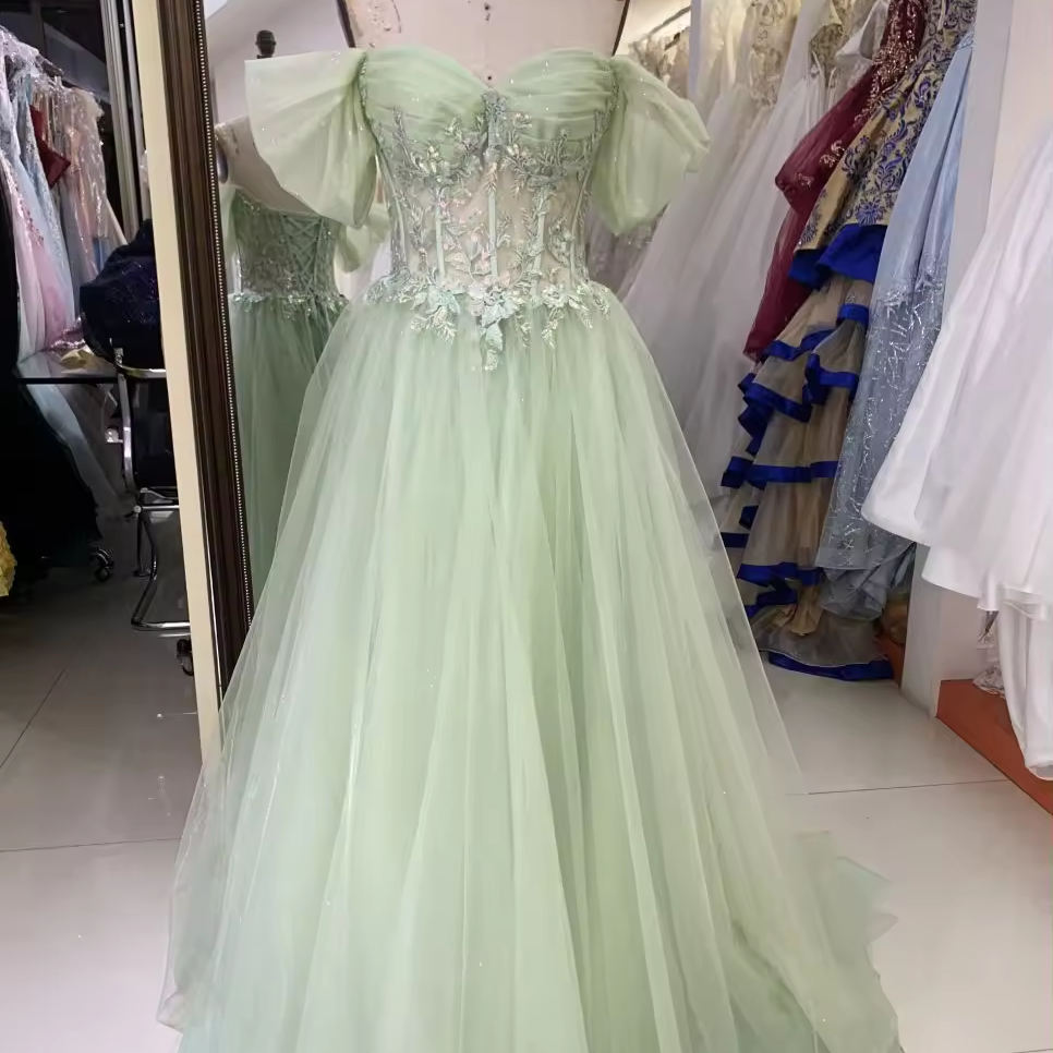 chinese dress ladies Zara Mint Green Lace Maxi Dress with Side Slit – SilkRoll main image 0