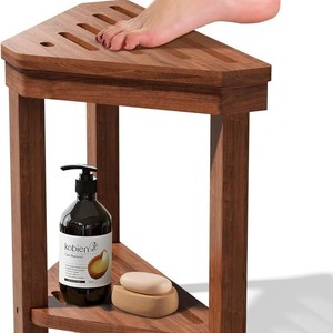 Tabouret de salle de bain en bois massif Lu Jun avec étagère de rangement pour la douche et les articles de toilette - Product Image 1