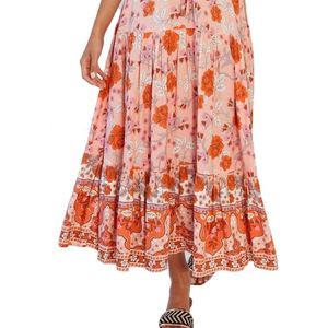 Abito lungo a strati Casual da donna a maniche corte con volant e stampa floreale Boho - Product Image 5