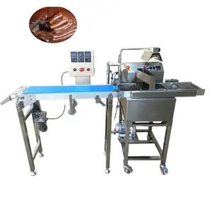 Aço Inoxidável Automático Coberto Wafer Biscuit Linha Fabricantes Chocolate Bar Revestimento Máquina Enrober