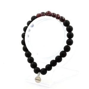 Bracelet de perles de grenat du Mozambique + onyx noir mat de 8 mm. Fabriqué en France - Product Image 1