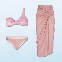 2023 HL fabrication rose sexy une épaule brillant bling maillots de bain maillots de bain body femmes personnalisé 3 pièces maillots de bain ensemble