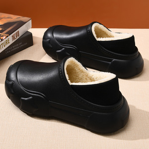 Men's Winter Cotton Slippers Fleece Lined Thickened Non Slip <b>EVA</b> Waterproof Warm Indoor Shoes Gray 36-45 - Product Image 2