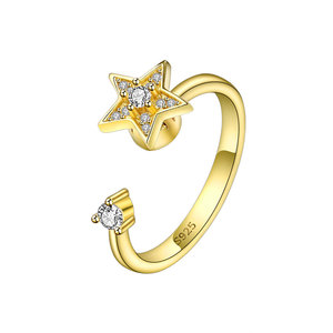 Anillos giratorios ajustables con diseño de estrella pequeña, microincrustaciones de circonita, chapados en oro sobre cobre, joyería para aliviar el estrés para niñas. - Product Image 5