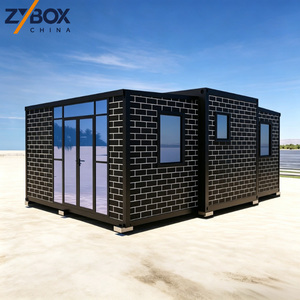 Maison conteneur extensible 20ft 40ft à motif brique, avec mur entièrement vitré, préfabriquée modulaire, pour café, bureau, station balnéaire - Product Image 1