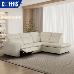 MANWAH CHEERS - Conjunto de Sofá Seccional Reclinable Eléctrico Moderno de Cuero Genuino para Sala de Estar, <span class=keywords><strong>4</strong></span> Plazas con Chaise Longue con Espacio de Almacenamiento - Product Image 1