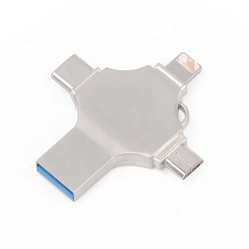 New Arrival 4 in 1 OTG USB Flash mobile phone disk 64g computer four in disk 256g metal otg gift wholesale disk 128g