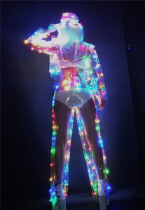 Nouveau Costume de Scène pour Femmes Adultes, Danseuse, DJ, <span class=keywords><strong>Chanteuse</strong></span>, Tendance, LED Lumineux, Transparent, 100% Polyester - Product Image 4
