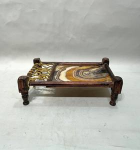 ถาดเสิร์ฟลายหินอ่อนแบบดั้งเดิม ถาดเสิร์ฟไม้ทำมือที่ได้รับแรงบันดาลใจจากดีไซน์อินเดียโบราณ - Product Image 1