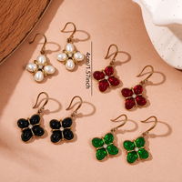 Anting Bunga Merah Vintage Wanita, Anting Gantung Baja Anti Karat Berlapis Emas, Perhiasan Bunga Resin, Aksesoris Hadiah Elegan