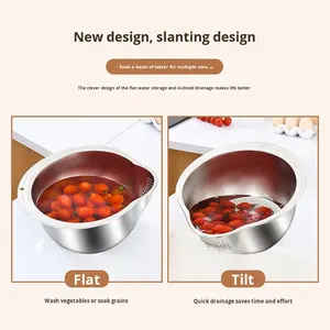<span class=keywords><strong>Panier</strong></span> égouttoir multifonction en acier inoxydable 304 pour le rinçage du riz, des légumes et des fruits, usage domestique - Product Image 2