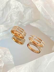 Waterproof PVD Plated Double Line Cubic Zirconia Wedding <b>Ring</b> Anti Allergy <b>Titanium</b> Steel Bride Promise Band Wholesale - Product Image 3