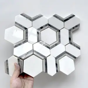 Mosaico Hexagonal de Azulejo de Mármore Branco de Luxo de boa qualidade