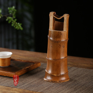 Zhuqi Pavilion Bamboo Root Vase Round Zen Style Decorative Tea Room Ornament Asian Design Gift - Product Image 1