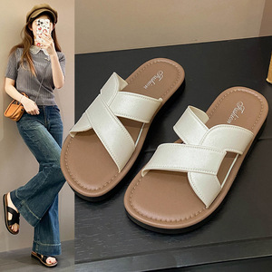 Balakon Zapatos de mujer con punta abierta de PU, impermeables, para todas las estaciones, antideslizantes, sin cordones, planos, informales, para exteriores, color blanco EVERGREEN - Product Image 1