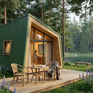 DsonEIIxoren Cabane de jardin moderne avec structure en bois, portes vitrées, toit vert, studio de jardin, cabane pour patio - Product Image 1