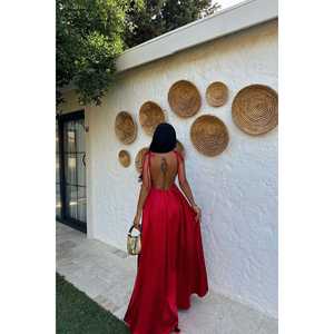 Red Anais Backless Ball <b>Gown</b> Evening Dress Sequined Empire Waistline for Bride or Party <b>Floor</b>-<b>Length</b> - Product Image 1