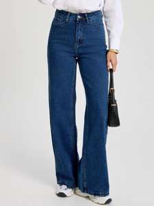 Jeans décontractés pour femmes, bleu clair, jambes larges, taille mi-haute, pantalon en denim, style délavé vintage - Product Image 3