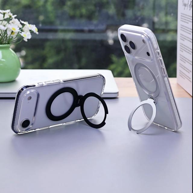 Clear Magnetic Phone Case with 360° Rotating Kickstand Shockproof Hard PC Back & TPU Edges Protective Case for iPhone 17 Pro Max