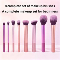 Juego de 8 Brochas de Maquillaje Coloridas al por Mayor, Mango de Plástico, Cerdas de Nailon Suaves, para Difuminar Sombras de Ojos, Logotipo Personalizado, Uso Profesional en Salón y Estudio
