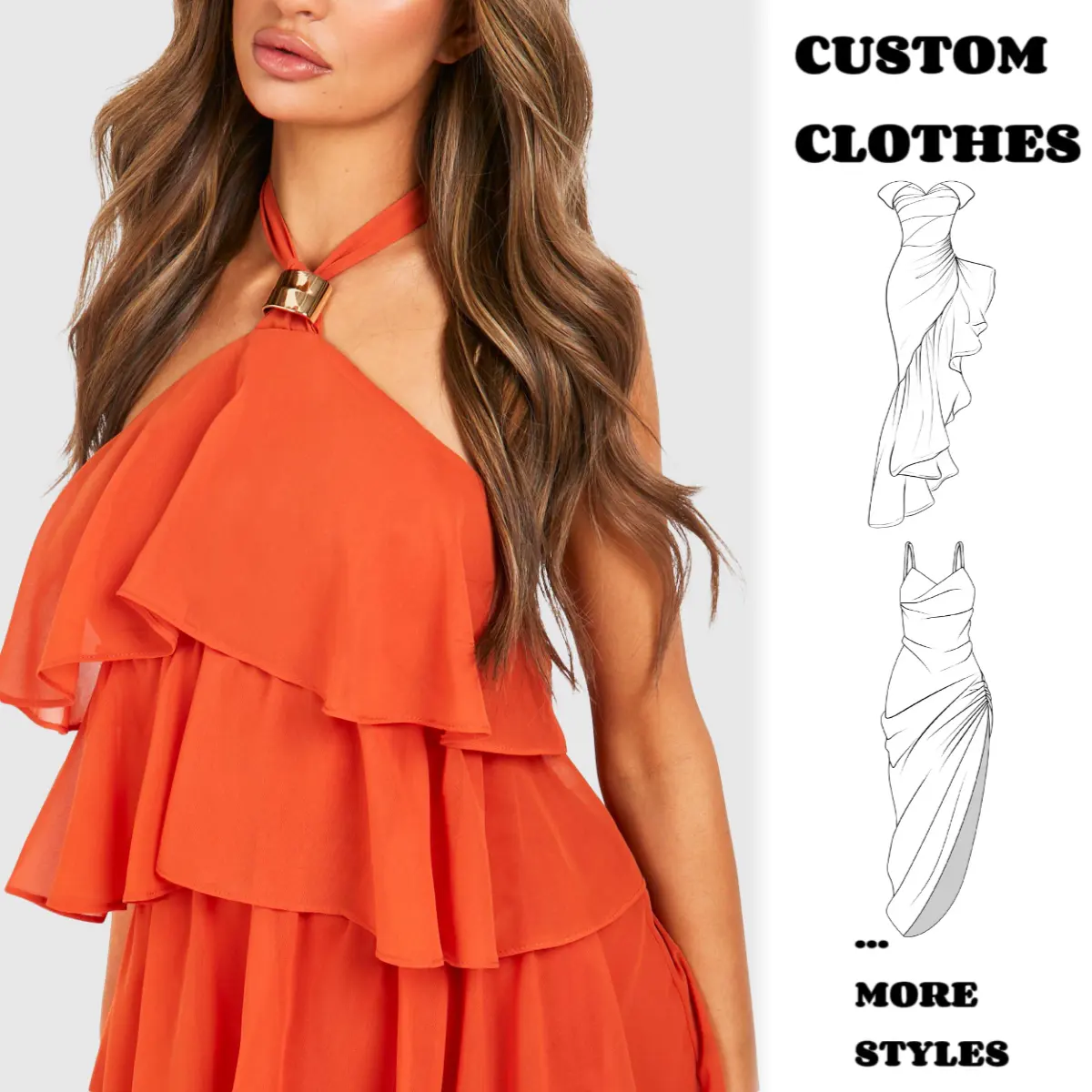 Robe en mousseline de soie orange sans manches col en V cravate robe longue robes d'été pour femmes décontractées nouvelle vente personnalisée