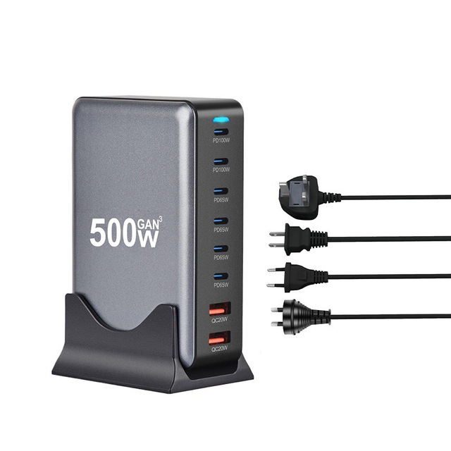 500W Gallium Nitride PD Charger 440W Multi-Function 8-Port Desktop Adapter with Type C 5V/1A Output USB Charger for Earphones