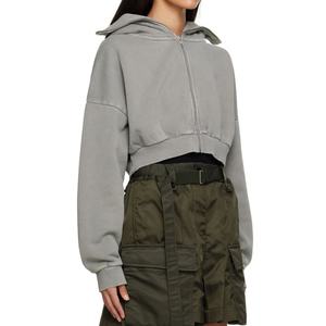 Sudadera Corta Estilo Hip Hop, Sudadera con Capucha de Algodón y Felpa, Estilo Vintage con Efecto Desgastado, Sudadera Corta para Mujer - Product Image 5