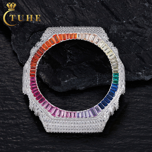 Pièces de <span class=keywords><strong>montre</strong></span> de luxe personnalisées en argent sterling 925, moissanite baguette VVS, diamants CZ colorés, boîtier de <span class=keywords><strong>montre</strong></span> octogonal arc-en-ciel pour GA2100 - Product Image 1
