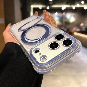 เคสโทรศัพท์ใสแม่เหล็กคุณภาพสูงสำหรับ iPhone 18 17 Pro Max พร้อมขาตั้งวงแหวนโลหะ 360 องศา ปุ่มสัมผัส AI ป้องกันด้านหลัง - Product Image 1