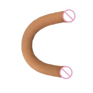Pénis artificiel flexible en silicone avec revêtement huileux, double gode pour stimulation vaginale, pour femmes <span class=keywords><strong>et</strong></span> lesbiennes, pour des moments intimes <span class=keywords><strong>et</strong></span> sensuels en couple. - Product Image 1