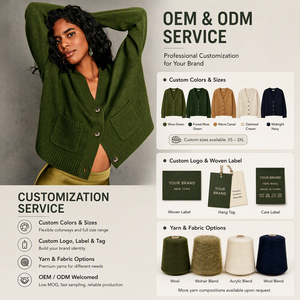 Custom Wholesale V Neck Knit Cardigan <strong>Women</strong> Front Pockets Button Down Drop Shoulder Loose <strong>Slouchy</strong> Warm Fall Winter <strong>Jumper</strong> Tops - Product Image 3