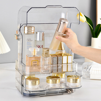 Organisateur de maquillage en plastique, boîte de rangement pour produits de soin de la peau, présentoir à cosmétiques avec tiroir à 2 niveaux et couvercle transparent