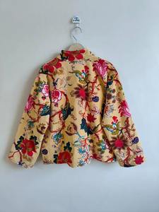 Excellent Quality Yellow Bird Print <b>Velvet</b> Jacket Bohemian <b>Velvet</b> <b>Quilted</b> Coat for Trendy Winter Fashion for Good Price - Product Image 3