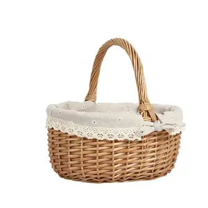 Cesta de almacenamiento de mimbre de nueva tendencia, cesta con asa hecha a mano, cesta de Picnic ecológica para exteriores para alimentos y frutas