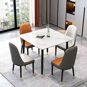 Ensemble table et chaises carrées de style italien, 2 pièces, blanc neige, gris italien, gain de place, moderne, minimaliste, pour usage domestique - Product Image 2