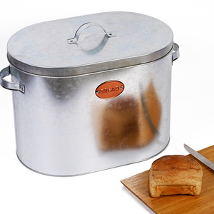 Metal Bread Bin Galvanized Metal Oval Shape Vintage Food Storage Product Kitchen Bread Box Bin