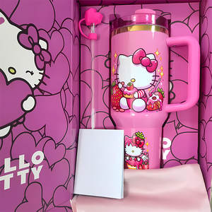 Vente en gros de gobelets isothermes de luxe de marque célèbre, personnalisables, 40OZ avec poignée et paille, type thermos, gobelet de voyage extérieur à motif dessin animé 40oz - Product Image 3