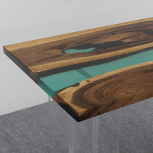 Muebles de Interior de Madera de <span class=keywords><strong>Nogal</strong></span> Verde, Encimeras de Resina Epoxi, Mesa de Resina Epoxi con Borde Natural - Product Image 2
