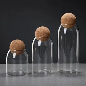 Set Stoples Penyimpanan Bumbu Minimalis Multifungsi 3 Buah dari Kaca Borosilikat dengan Tutup Gabus Buatan Tangan untuk Dapur & Berkemah, Grosir Murah - Product Image 1
